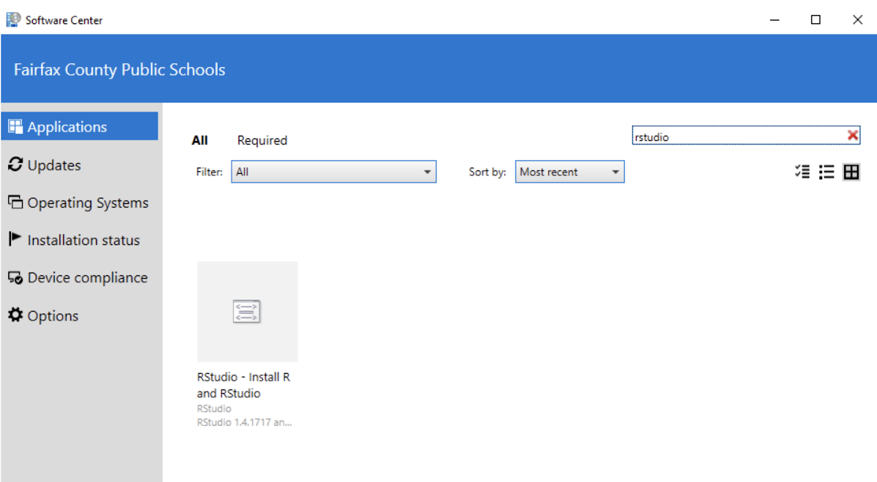 RStudio in the Software Center.